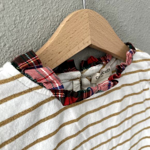 Crewcuts Stripes & Plaid Holiday Outfit - Ruffle Collar Top, Leggings - 4/5 - Picture 3 of 13